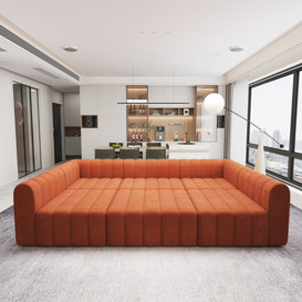 "118.9"" Velvet Modular Pit Sectional Sofa Set Convertible 6-Seater Upholstered Orange"