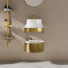 460mm Modern Luxury Floating Bathroom Vanity Set With Single Basin in Gold & White