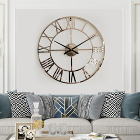 580mm Large Round Silver Roman Numeral Silent Wall Clock Modern Acrylic Decor Art