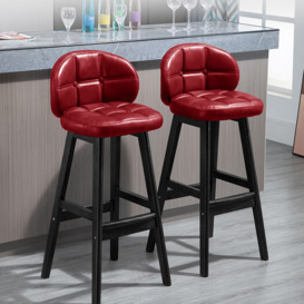 Rustic Red Bar Height Tufted Bar Stools Set of 2 PU Leather Curved Back