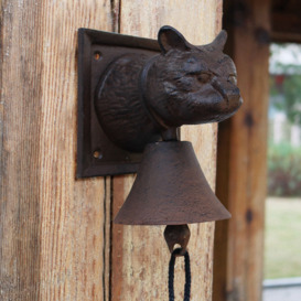 Vintage Outdoor Garden Cast Iron Cat Head Door Bell Wall Decor Sculpture Statue Art