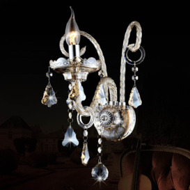 Wall Light Sconce 1-Light Crystal & Chrome Champagne Luxury and Candle Style