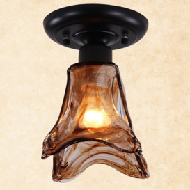 Modern Brown 1-Light Glass Metal Semi-Flush Mount Lighting Ceiling Lights