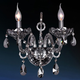 Wall Light Sconce 2-Light Crystal Glass Smoke Modern Candle Style in Chrome Living Room
