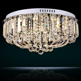 600mm Modern Crystal 15-Light Round Flush Mount Ceiling Light in Chrome for Living Room