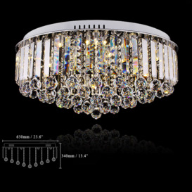 650mm Modern Crystal 15-Light Round Flush Mount Ceiling Light in Chrome for Living Room