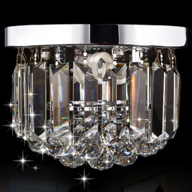 250mm Modern Crystal 2-Light Round Flush Mount Ceiling Light in Chrome for Living Room
