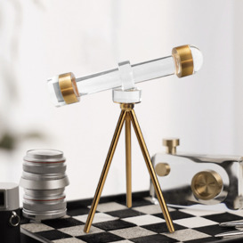 Modern Crystal Telescope Sculpture Ornament Art Decor with Gold Metal Tripod Stand