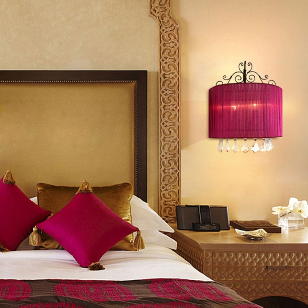 Farmhouse 2-Light Fabric Shade Wall Lamp Indoor Wall Sconce in Rose Red Colour