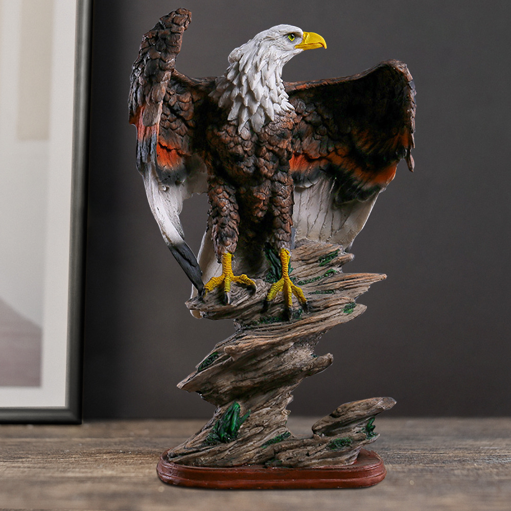 Bronze Resin Eagle Sculpture Statue with Rising Wings Animal Figurine Decor Ornament