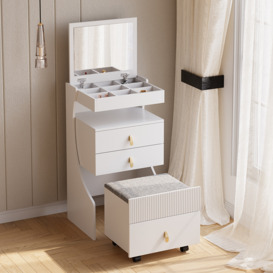 Modern White Makeup Vanity Set with Flip Top Mirror Mini Dressing Table with Stool