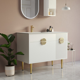 1000mm Modern White Freestanding Bathroom Vanity Set with Single Ceramic Basin