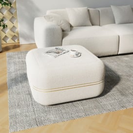 770mm White Boucle Coffee Table Ottoman with Gold Rim Square Ottoman Pouf Foot Stool