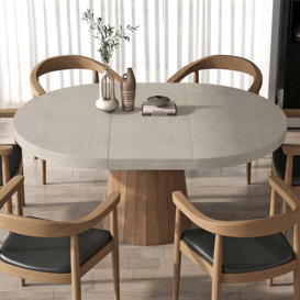 Japandi 1000mm-1400mm Extendable Dining Table for 6 Grey Oval&Round Pedestal