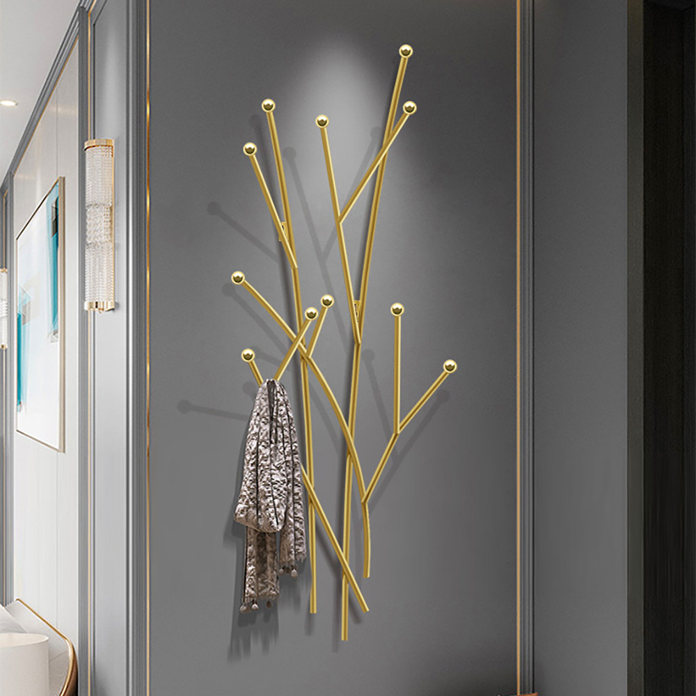 Modern 11-Hook Wall Mounted Coat Rack in Gold with Tree Branch Shape by  Homary