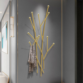 Modern 11-Hook Wall Mounted Coat Rack in Gold with Tree Branch Shape