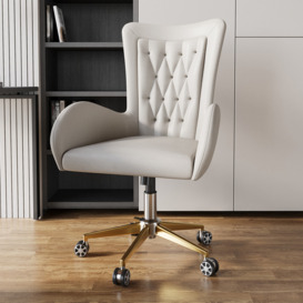 Oakic Modern Leather Office Chair White Ergonomic Desk Chair with Swivel Base & Height Adjustable