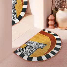 800mm x 500mm 2 Pieces Art Deco Leopard Velvet Rug Half Round Non-Slip Door Mat Set