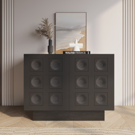 1050mm Black Sideboard Buffet Doors&Drawers Modern Circle Patterned Kitchen Cabinet