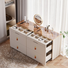 1200mmW Modern Glass Champagne Dresser 6 Drawer Closet Island with Jewelry Display Storage