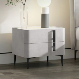 Modern White Bedside Table with 2 Drawers & Stone Top Bedroom Freestanding Nightstand