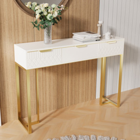 1200mm White & Gold Modern Console Table Rectangular Accent Table for Entryway 3 Drawers