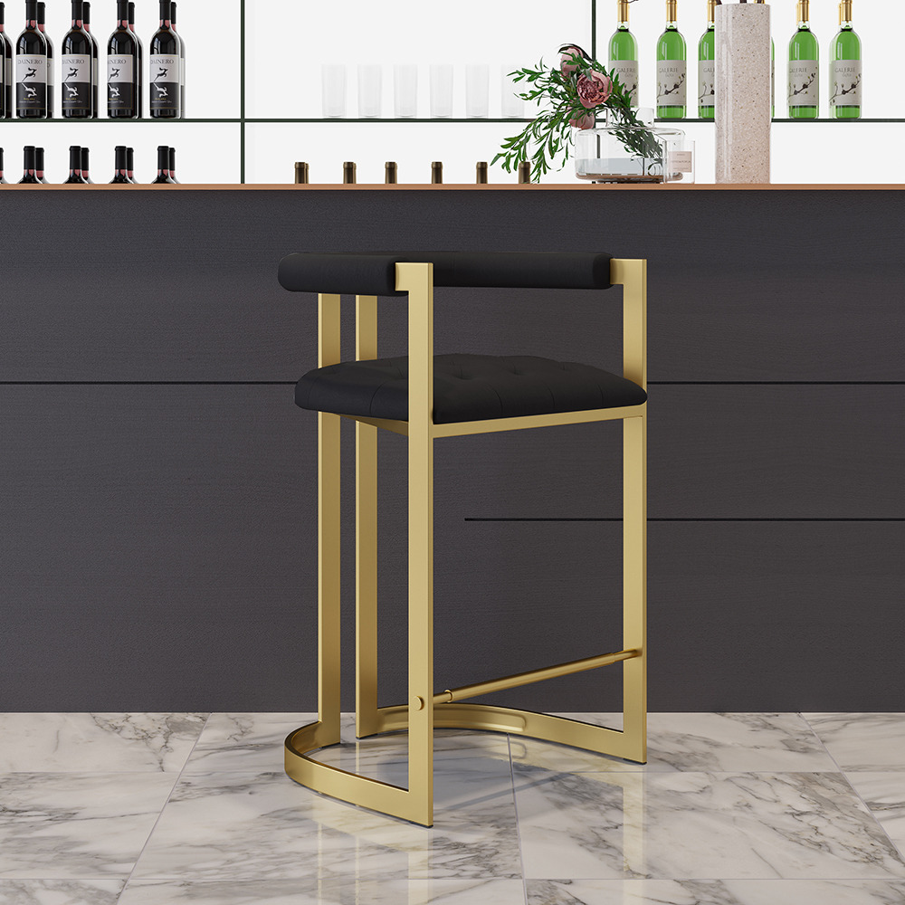 Modern Counter Height with Back Black Upholstery Counter Stool in Gold