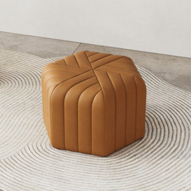 470mm Wide PU Leather Pouf Ottoman Hexagonal Footrest Stool in Brown