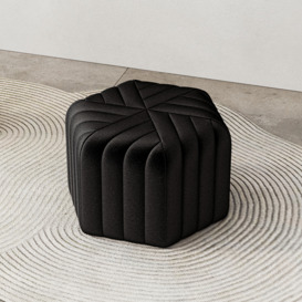 470mm Wide Black Pouf Ottoman Upholstered in Velvet Hexagonal Footrest Stool