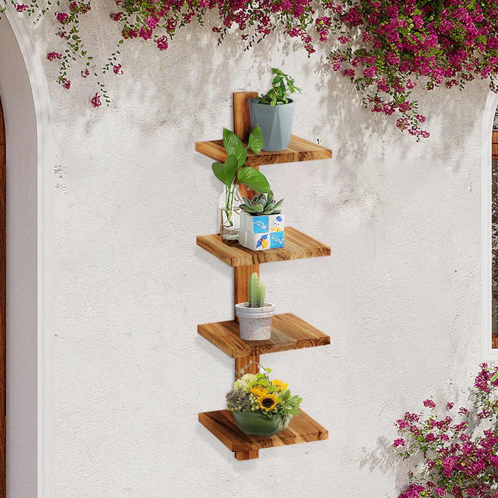 4 Tier Multifunctional Tall Tiered Wood Outdoor Plant Stand Display Shelf Rack Natural