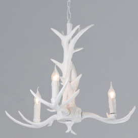 3-Light White Antler Resin & Metal Chandelier Candle Style
