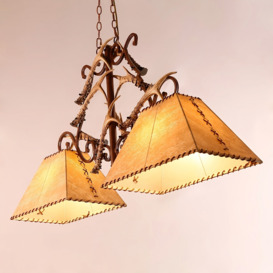 Resin 2-Light Ceiling Pendant Light with Fabric Shades & Rust Frame