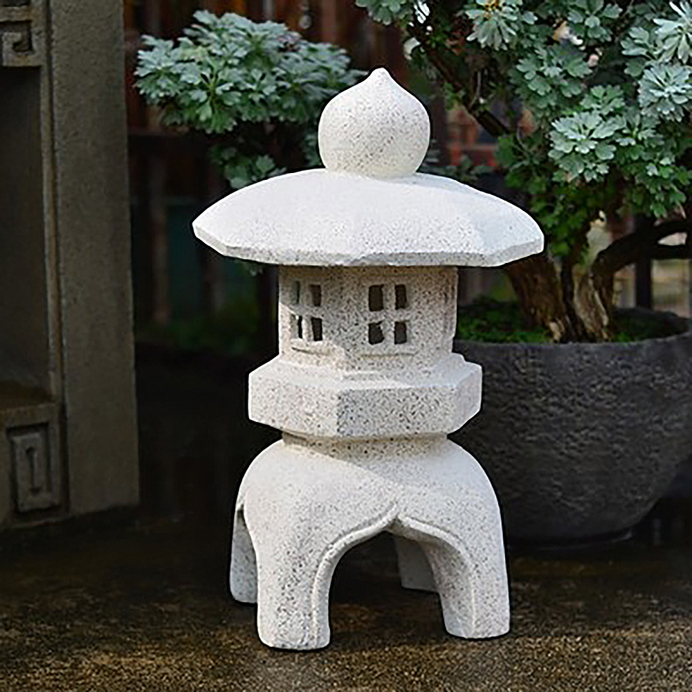 Outdoor Garden Geometric Japanese Solar Lantern Sculpture Statue Asian Decor in White