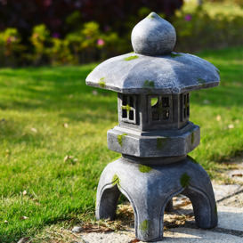 Outdoor Garden Geometric Japanese Solar Lantern Sculpture Statue Asian Decor in Grey