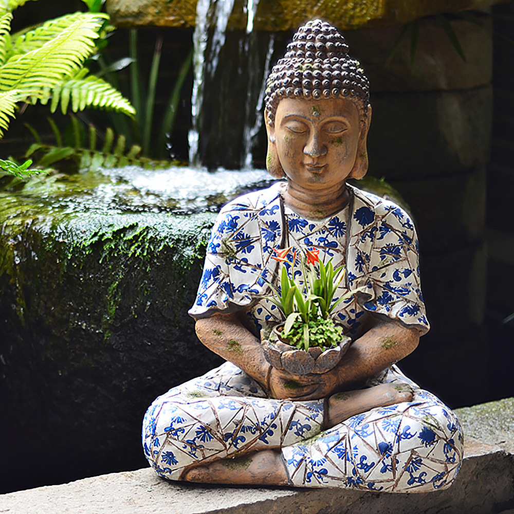 Outdoor Garden Sleeping Buddha Statue Flower Pot Planter Magnesium Oxide  Sculpture Decor by Homary