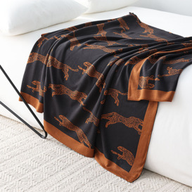 Black Brown Knitted Throw Blanket Leopard Print Cotton Blanket