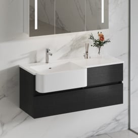 1000mm Floating Bathroom Vanity with Single Farmhouse Sink Black & White
