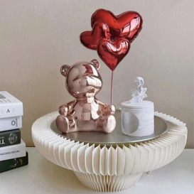 265mm Cute Pink Sitting Bear Statue Sculpture Ornament Decor with Red Heart Balloons