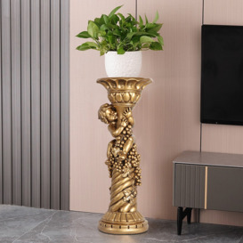 785mm Large Tall Vintage Angel Boy Round Pedestal Plant Stand Indoor Decor in Gold