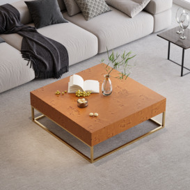 Modern 1000mm Wooden Burl Coffee Table Square with 2 Drawers in Gold Frame