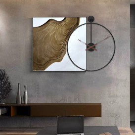 Modern Square & Round Wall Clock Canvas Painting Decor Art With Wood Pointer Metal Frame