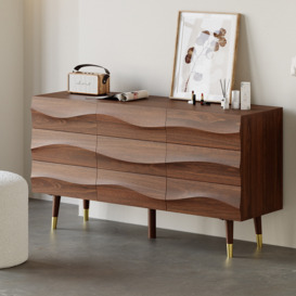 1400mm Mid Century Modern Walnut Wooden Dresser with 9 Drawers