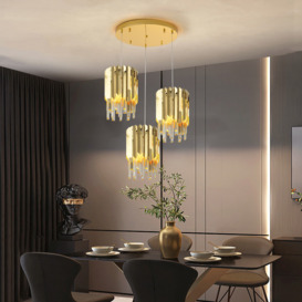 3-Light Crystal Modern Chandelier Ceiling Pendant Light in Gold for Living Room