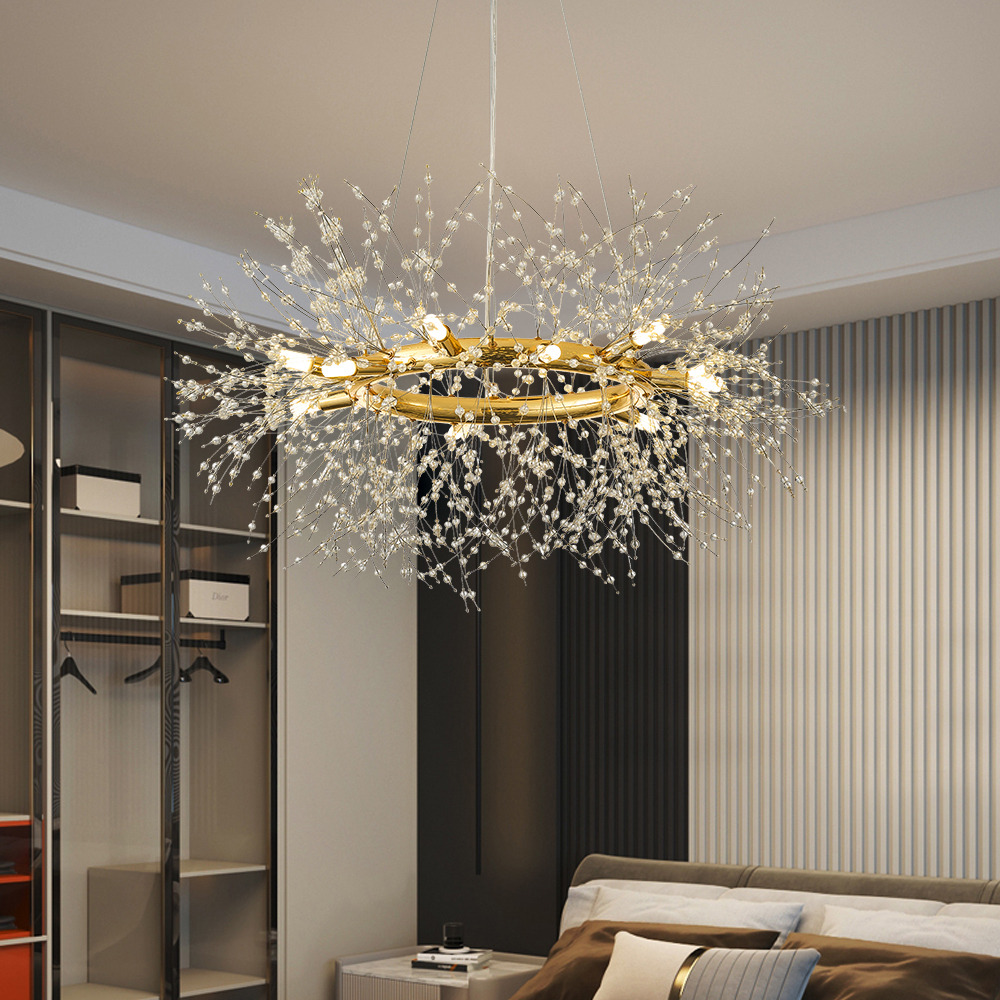 Mid Century Modern 12-Light Crystal Firework Sputnik Chandelier Pendant Ceiling Light