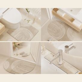 4 Pieces Japandi Light Khaki Diatom Mud Non-Slip Bath Mat Abstract Bath Rug Set