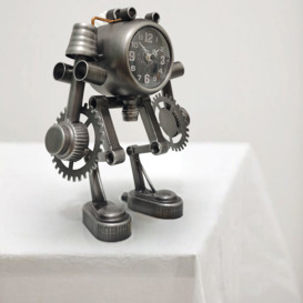 Modern Grey Metal Art Robot Desk Clock Silent Non-Alarm Clock