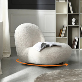 Off-White Boucle Floor Swivel Sofa Lounge Chair Soft Cushion Single Sleeper