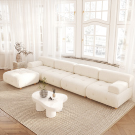 Modern L-Shaped Modular White Boucle Corner Sectional Sofa Loveseat with Wood Legs