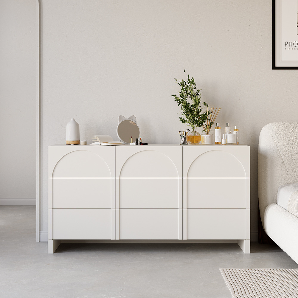 1350mm Japandi Cream White Dresser Nordic Arch Chest of 9 Drawers Storage Cabinet