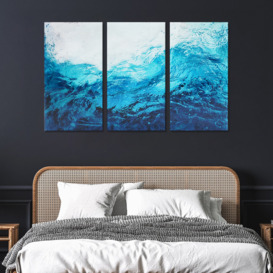 3 Pieces Coastal Tempered Glass Wall Art Large Rectangle Ocean Sea Wave Hanging Decor
